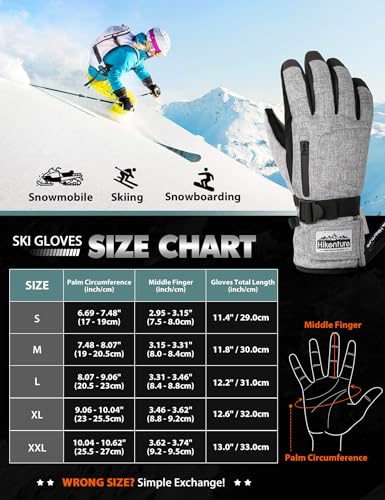 Hikenture Ski Gloves for Men&Women, 3M Thinsulate Waterproof Snow Gloves, Insulated Touchscreen Snowmobile Gloves for Cold...