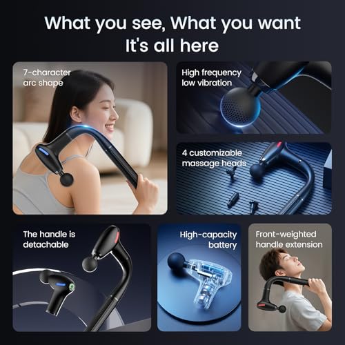 3-in-1 Massage Gun with Upgraded Extension Handle,Back Massager for Pain Relief, Portable Percussion Muscle Massager for S...