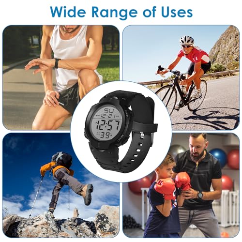 YUEWEESER Mens Digital Sports Watch Women Waterproof Wrist Watches with Large LED Backlight Screen Alarm Date Display for ...
