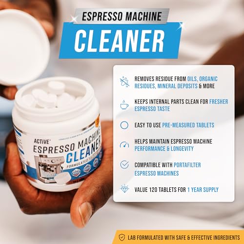 ACTIVE Espresso Machine Cleaning Tablets Descaling - 120 Tabs | Compatible with Breville Barista Express, Gaggia, Delongh...