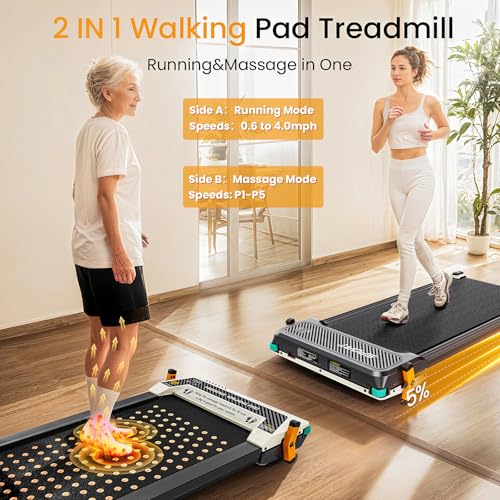 2 Side Walking Pad Treadmill with Incline Massage Function, 2 in 1 Under Desk Treadmills Walking Pad and Foot Massager for...