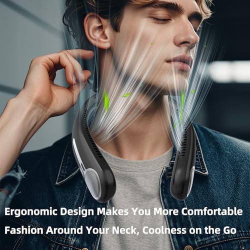 Portable Neck Fan,Hands Free Personal Wearable Bladeless Fan,6000mAh USB Rechargeable,360° Cooling,LED Display,4-Speeds,Bi...