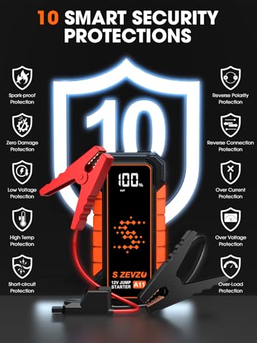 S ZEVZO A11 Jump Starter, Upgraded 5000A Car Battery Jumper Starter Portable (10.0L Gas & 7.0L Diesel Engines) with Booste...