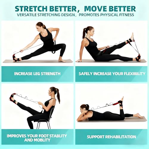 JUNWING Foot and Calf Stretcher-Stretching Strap For Plantar Fasciitis, Foot Drop, Achilles Tendonitis & Hamstring. Yoga F...