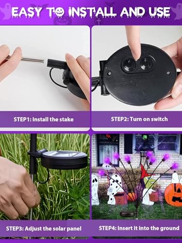 Albelt Halloween Decorations Outdoor  6 Pack Solar Firefly Lights Outdoor  48 Led Solar Halloween Lights  Waterproof Swaying Garden Light (Sway By Wind) For Outside Yard Pathway Decor (Purple)