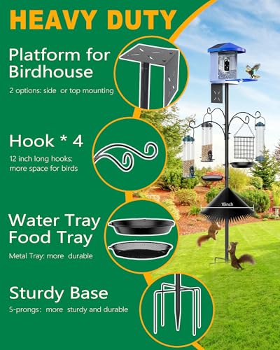 Boostool Bird Feeder Pole, 108 inch Bird Feeder Stand Station with Squirrel Proof Baffle, Outdoors Birdhouse Pole Heavy Du...