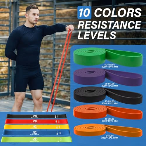 Athletix 10-Piece Resistance Bands Set | Heavy to Light Levels for Strength, Glutes, Legs, Pilates, Yoga, Stretching | Res...