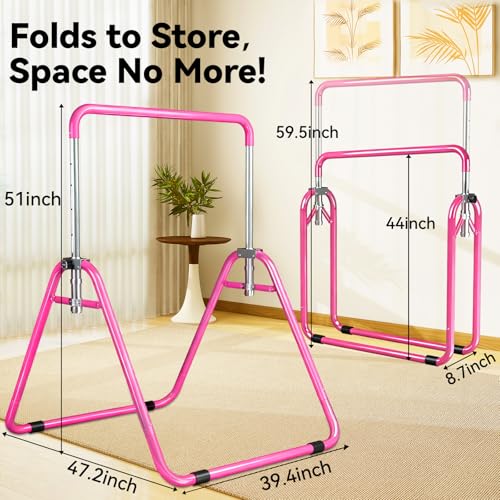 WATBKHE Kids Gymnastics Bar Gymnastic Equipment for Home Adjustable Height Gymnastic Training Bar Gymnastic Stuff for 3-7 ...