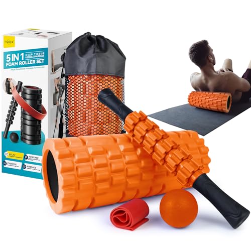 Krightlink 5 in 1 Foam Roller Set for Deep Tissue Muscle Massage, Trigger Point Fitness Exercise Foam Roller, Massage Roll...