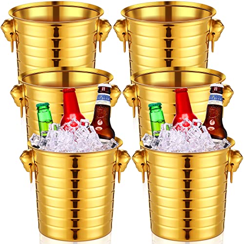 Pinkunn 6 Pack Stainless Steel Champagne Bucket 3 Qt Metal Ice Bucket Double Wall Wine Buckets with Handles Party Beverage...