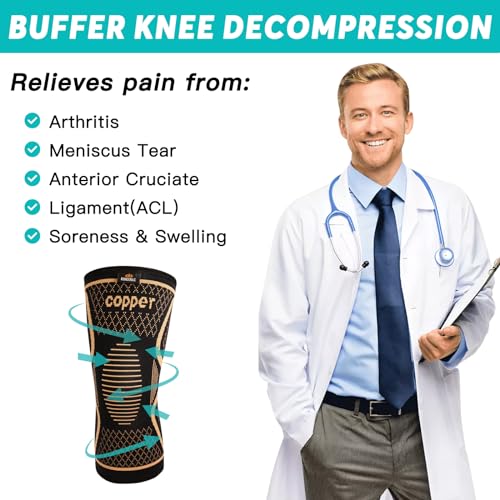 INDEEMAX Copper Knee Brace for Women Men 2 Pack, Knee Compression Sleeve for Knee Pain, Arthritis, Running,Sports and Reco...