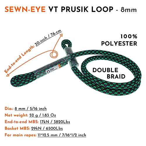 GM CLIMBING 8mm (5/16") Prusik Swen Eye-to-Eye Pre-Sewn 30 inch / 45 inch