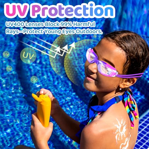 Vvinca Goggles for Kids 6-14 with Bungee Strap 2pc, Toddler Kids Swim Goggles for Swimming 8-12 No Hair Pulling for Boys Girl