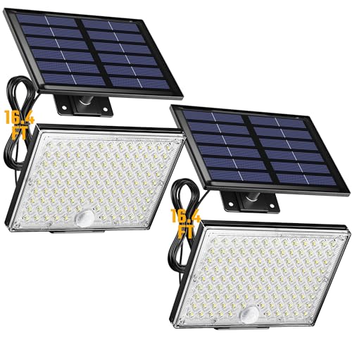 SUPERDANNY Solar Outside Lights with 113 Bright LEDs 7000K, Motion Sensor Outdoor Flood Lights Dusk to Dawn with 16ft Cabl...