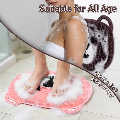 Skin Care Body Brush Srcubber Mat 2 Pack for Kids Bear Coffee M Size Brown & Pink