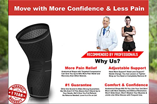ATHLEDICT Knee Brace Compression Sleeve with Strap for Best Support & Pain Relief for Meniscus Tear, Arthritis, Running, B...