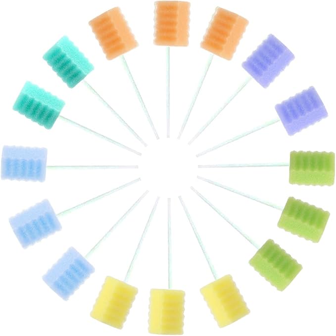 Oral Swabs Disposable 360 Pcs Each Individually Wrapped Swabsticks Toothettes Mouth Swabs Sponge Dental Care Zigzag Wave Shaped 6 Color Multi-Color Soft Foam Oral Swabs