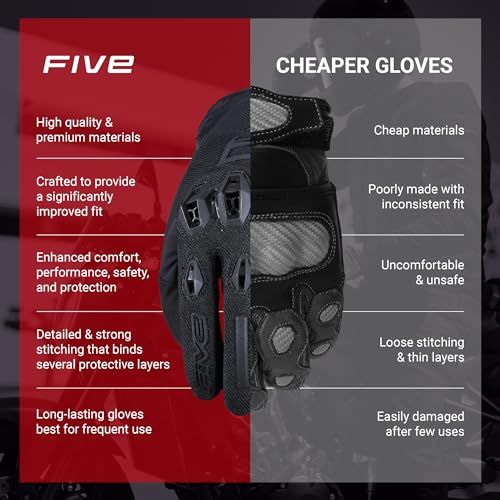 FIVE GLOVES Stunt EVO 2 Motorcycle Gloves for Men - Riding Gloves for Motorcycle, Scooter and More, with AirgoProtech Shel...