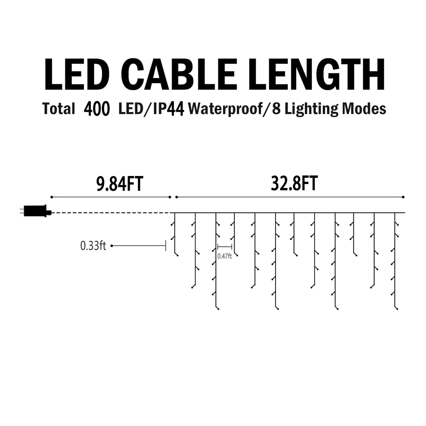 Hezbjiti 400 LED Outdoor Christmas Fairy String Lights, 32.8 FT, Warm White, 8 Modes, Model HB01-MNO1005-JDY