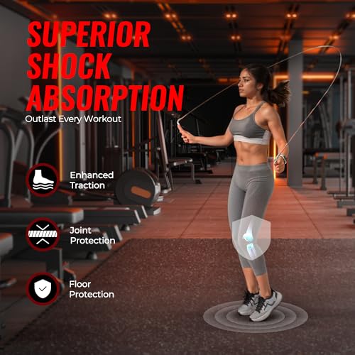 SUPERJARE 0.79'' Extra-Thick Exercise Equipment Mats, 18 Pcs 72 Sq Ft Rubber Top Floor Tiles with High Density EVA Foam, I...
