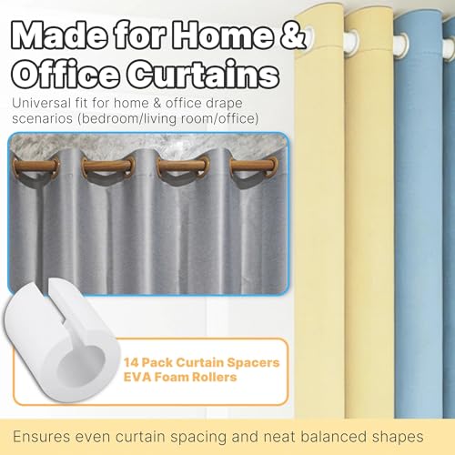 Yudylg 14 Pack Curtain Spacers EVA Foam Rollers – 85 mm White Curtain Shaper for Drapes, Snap-Fit Uniform Spacing Design f...