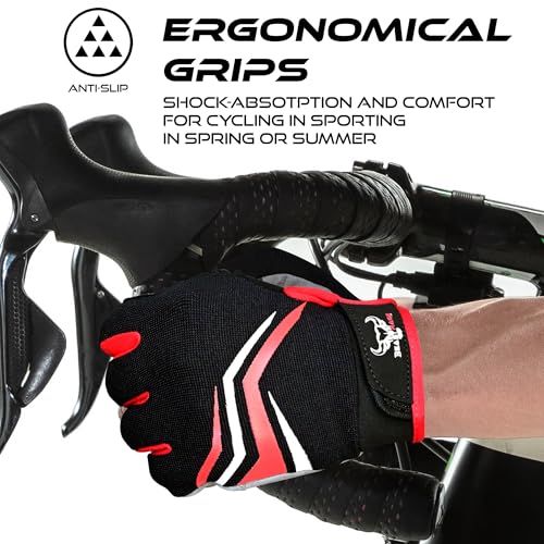 BEAST RAGE Full Finger Cycling Gloves with Padding for Men Women, Anti-Slip, Shock Absorbing, Breathable, Touchscreen Moun...