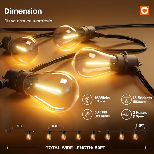 addlon 50FT LED Outdoor String Lights with Edison Shatterproof Bulbs, Weatherproof Strand, Commercial Grade Patio Lights, ...