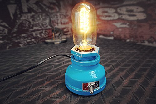 Y-Nut Loft Style Lamp, Blue Steampunk Industrial Design, Metal, Model QTF-T01-BLUE, Dimmable Water Pipe Table Light