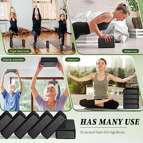 Yilloog 20 Pcs Foam EVA Yoga Blocks - High Density Non Slip Supportive Foam Blocks - Lightweight Black Yoga Bricks - Props...