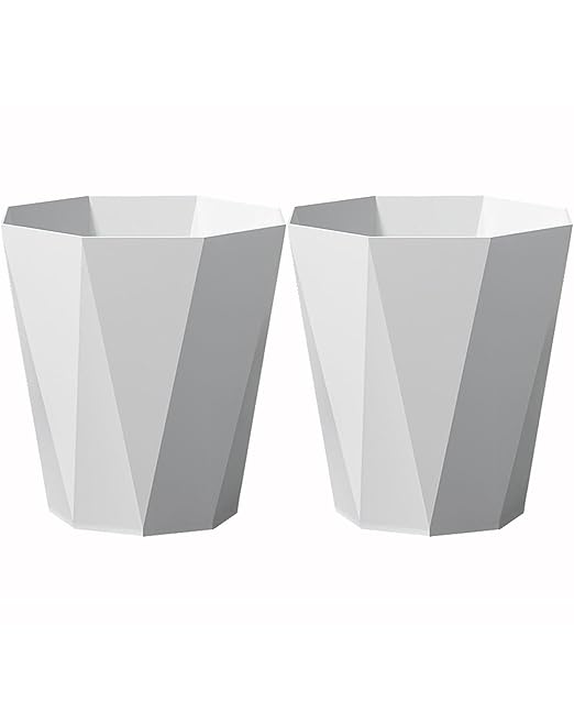 Small Bathroom Trash Can 2 Pack Garbage Can 1.8 Gallon Waste Basket for Dorms Toilets Bedrooms Offices, White