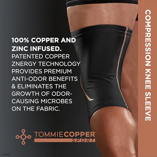 Tommie Copper Knee Compression Sleeve (S/M, Black), 15-20 mmHg, 4D Stretch & Non-Slip Fit for Targeted Support, Patented C...