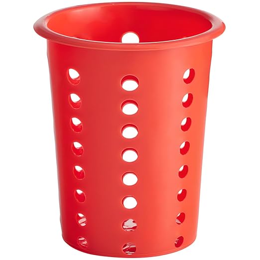 OCS Parts Perforated Utensil Drying Cups | Red | Set of 3 | Plastic Flatware Holder Cylinders for Kitchen Counter Organization
