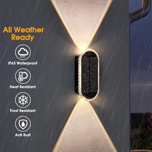 Solar Fence Lights Outdoor - 3000/4000/6000K 3 Modes, IP65 Waterproof Fence Lights Solar Powered, Up & Down Lighting Solar...