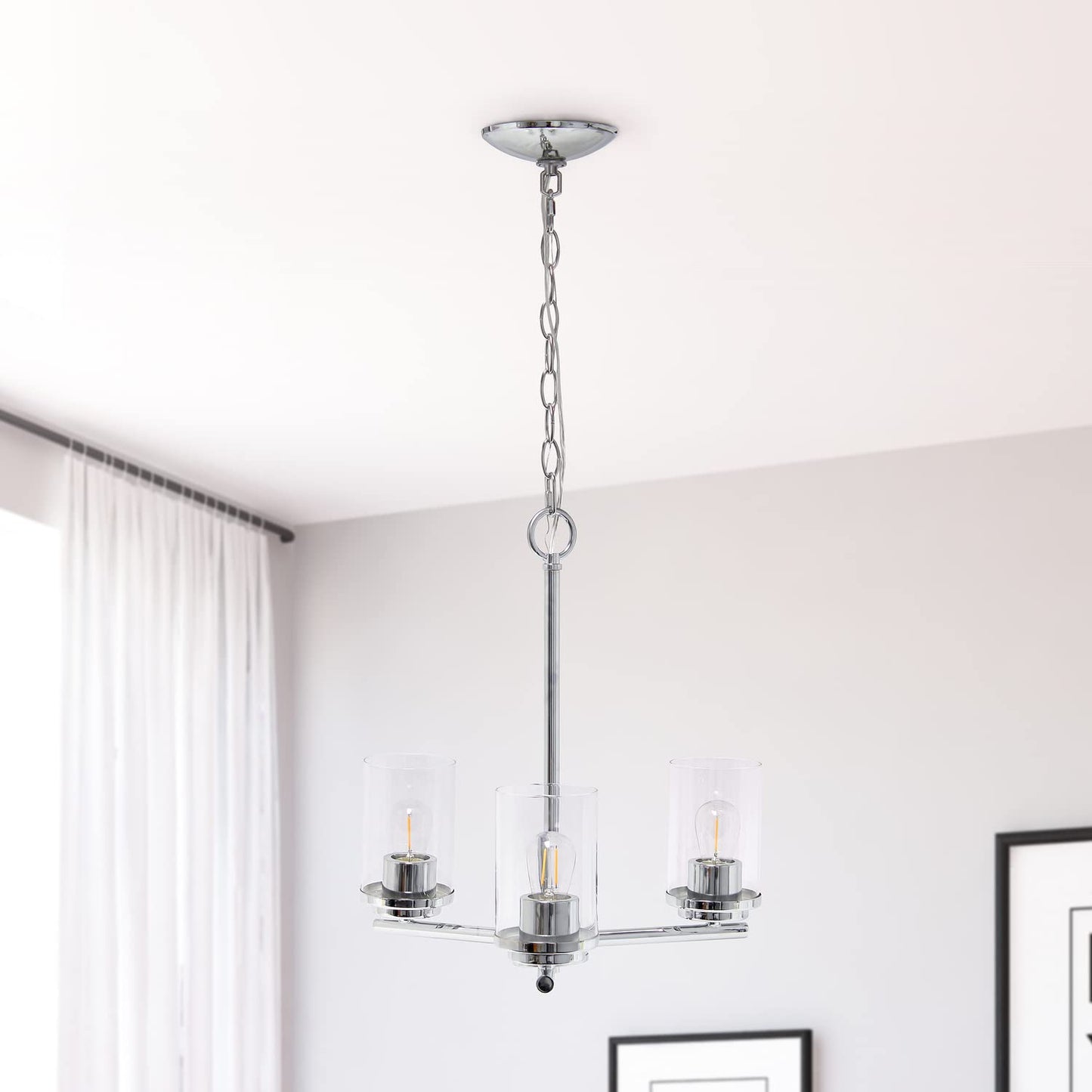 Elegant Designs PT1018-CHR 15in 3-Light Pendant Chandelier, Chrome, Glass, Modern Industrial for Kitchen, Foyer, Living Room