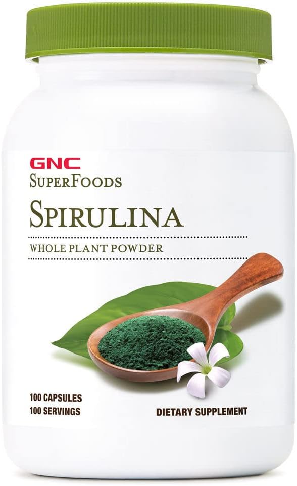 GNC SuperFoods Spirulina Whole Plant Powder Capsules - 100 Capsules | 100 Servings