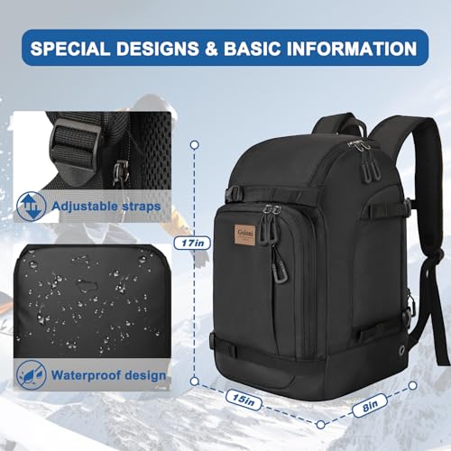 Goloni 50L Ski Boot Bag with Rubberized Exterior/Waterproof Bottom for Skis, Snowboard, Ski Helmet, Accessories