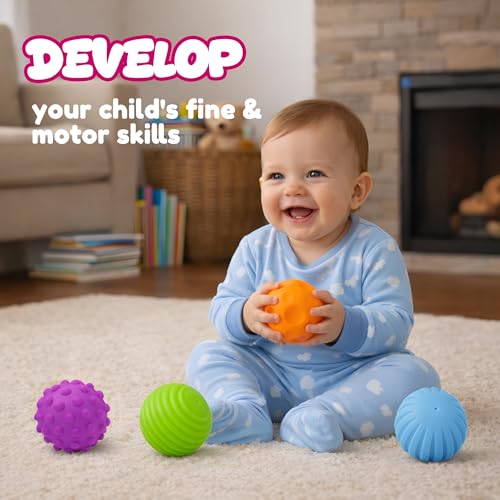 Montessori Toys for Babies 3 Months+, Baby Balls 3 to 12 Month for Babies & Toddlers 3M+, Textured Multi Ball Set Colorful...