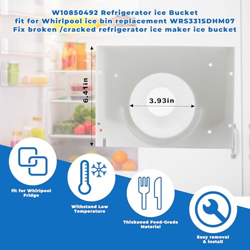 W10850492 Ice Maker Bin fit for Whirlpool W10670844 W11515913A Ice Bucket,AP5989704 Fridge Ice Bucket Replacement fit for ...