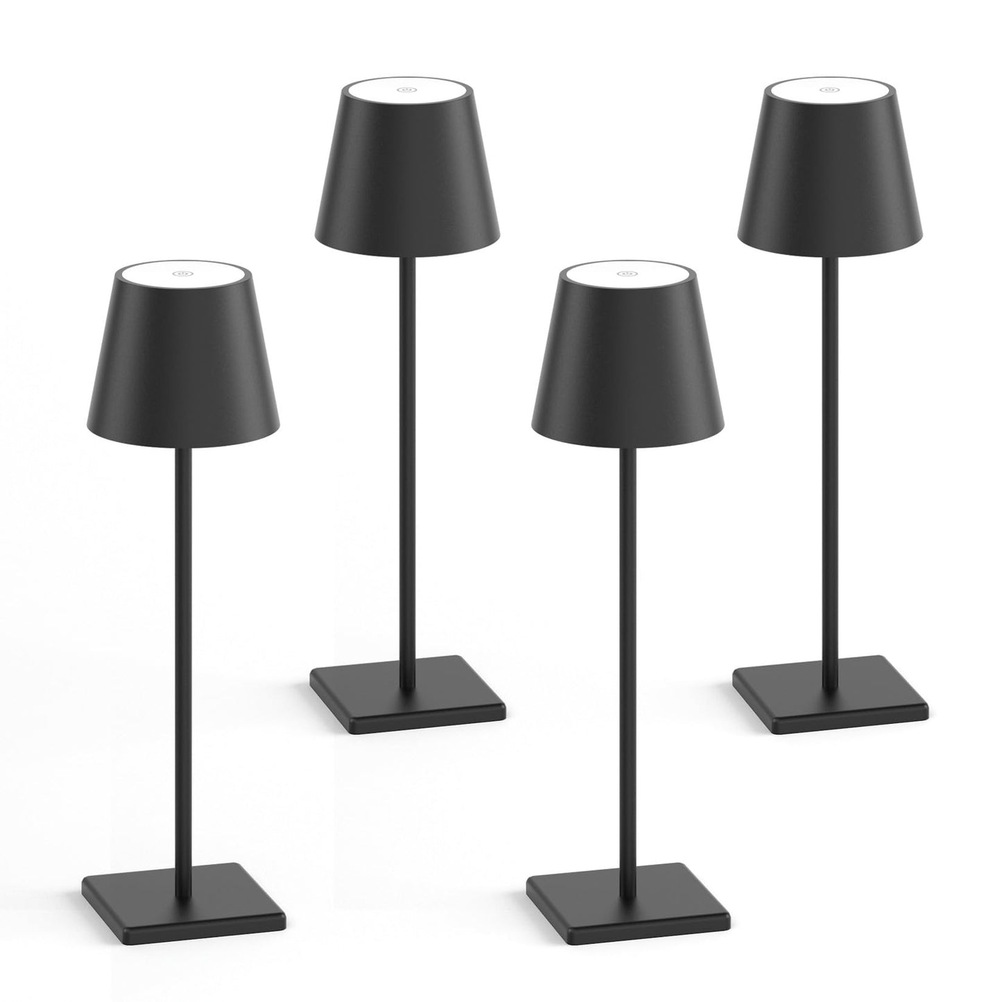 Aoceley LED Rechargeable Table Lamp, 4-Pack, 3W, 6000mAh, Stepless Dimming, Black, IP54 Waterproof, Model HT-010