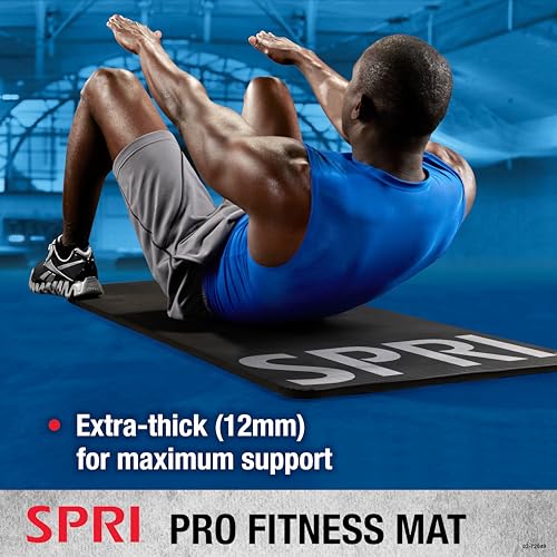 SPRI 12mm Pro Fitness Matt - Thick Exercise Mat for Floor Workouts, Sit-Ups, Push-Ups, Stretching, Toning, and General Fit...