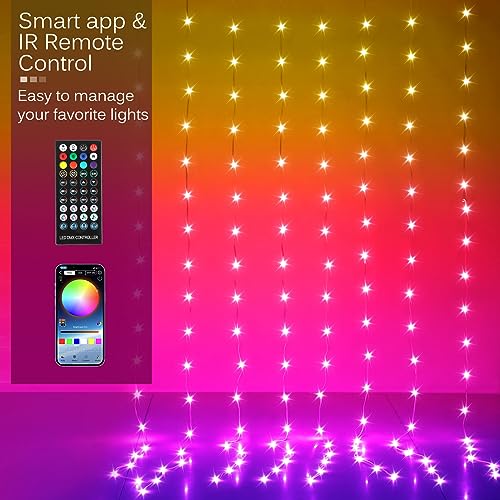 KepStars LED Curtain Lights, 6ft x 8ft 144 LED RGB Color Changing String Fairy Lights Curtain with Smart APP Control, Musi...