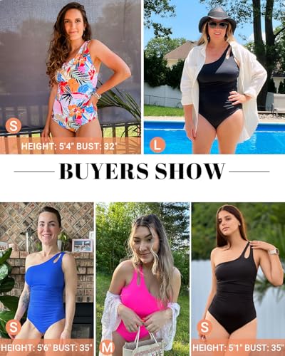 Holipick One Shoulder One Piece Swimsuit for Women Tummy Control Bathing Suits Modest Full Coverage Keyhole Swimwear