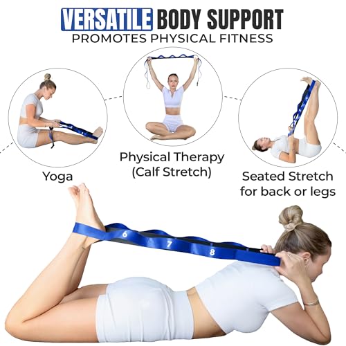 Stretch Strap with Loops Physical Therapy - Full Body Exercise Straps for Stretching with Detachable Foot - Leg & Calf Str...