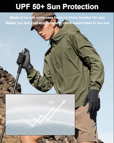 SUJAYU Full Finger Thin Hiking Gloves Women Men, Light Touchscreen UV Gloves for Hiking Running Workout Driving Women Men