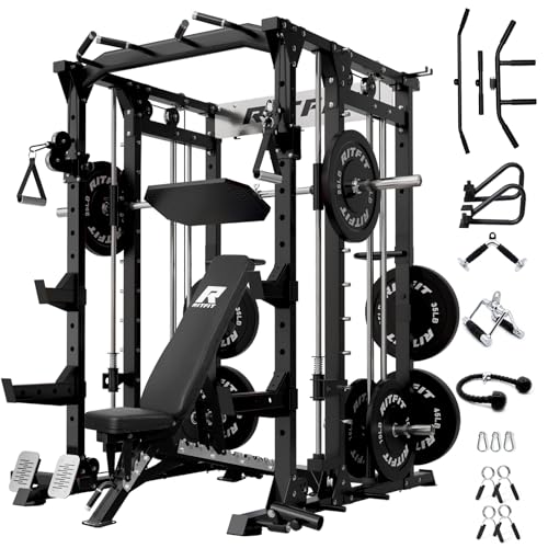 RitFit Buffalo Smith Machine, Power cage with LAT-Pull Down System & Cable Crossover System, All-in-One Squat Rack for Hom...