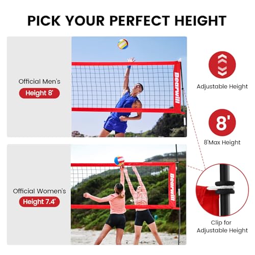Bearwill Volleyball Net, 12FT Portable Volleyball Net for Backyard, Freestanding Volley Ball Set Height Adjustable with Ca...