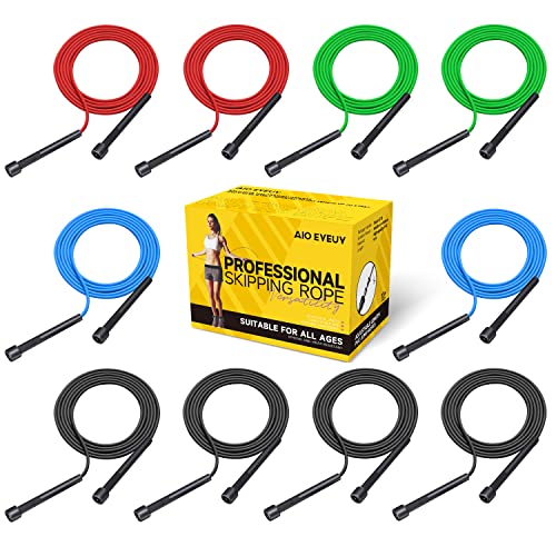 AIO EYEUY 10 Pack Adjustable Jump Rope for Fitness and Exercise-PVC Skipping Rope for Men,Women and Kids-Tangle-Free for K...