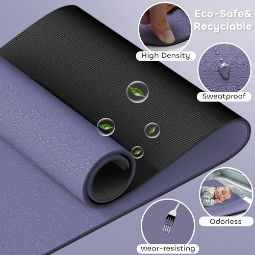 Non-slip TPE Yoga Mat for Women & Men,72"x24" Double-Sided Workout Mat for Home Gym Pilates Fitness,1/4 Inch Packable Ligh...