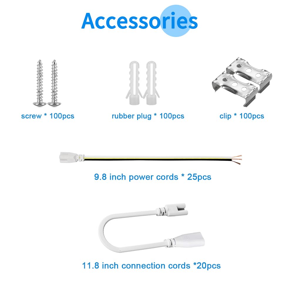 SHOPLED 8FT LED Shop Light, 72W 9360LM 6000K Cool White, T8 LED Tube Lights Fixture, High Output, 8 Foot Shop Lights for Garage, Workshop, Warehouse, Plug and Play, 25 Pack