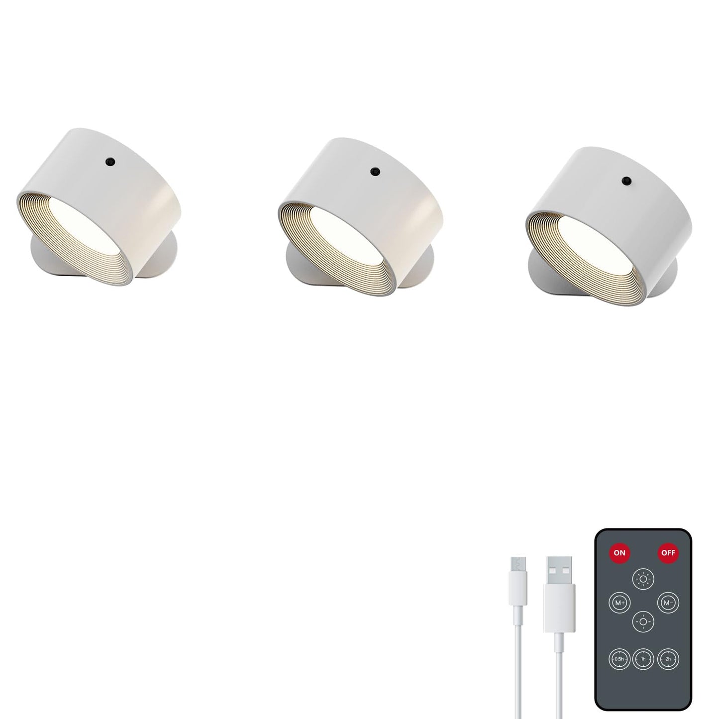Koopala Rechargeable LED Wall Sconce, Cordless with Remote, 3 Brightness Levels, 360? Swivel, White, Model KP-DS126PRO-2PCS-WG-US